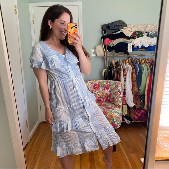 NWT lemlem Blue White Striped Button Front MIDI Dress XS - Picture 5 of 14